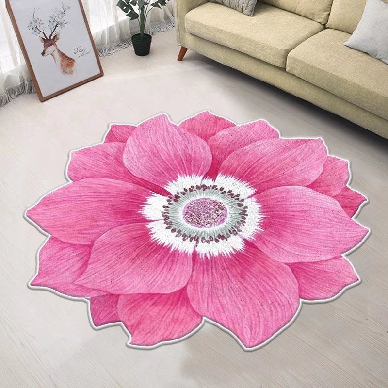 Roze Wit Bloem Vloerkleed / Kleed Tapijt Mat Vloermat Rond, 100 tot 150 cm, Verzenden, Wit, Rond