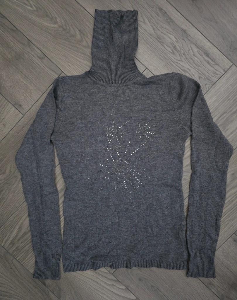 Grijze coltrui met strass steentjes - Maat S, Ophalen of Verzenden, Zo goed als nieuw, Maat 36 (S), Grijs