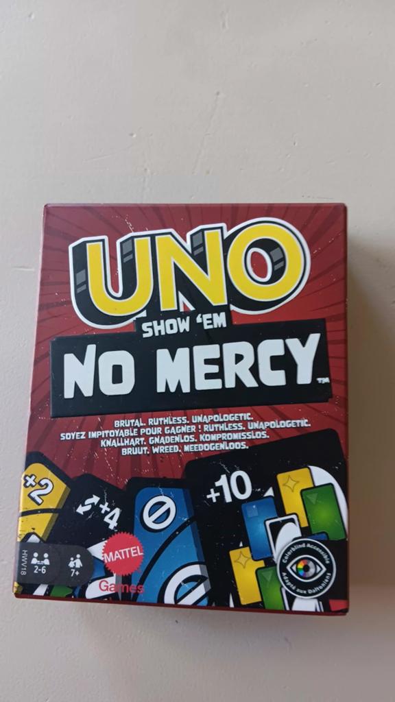 Uno no mercy kaartspel., Hobby en Vrije tijd, Gezelschapsspellen | Kaartspellen, Een of twee spelers, Ophalen of Verzenden, Gebruikt