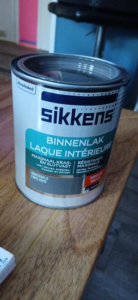 2x Sikkens Binnenlak Donkergrijs Hoogglans, Nieuw, Ophalen of Verzenden, Lak, Grijs