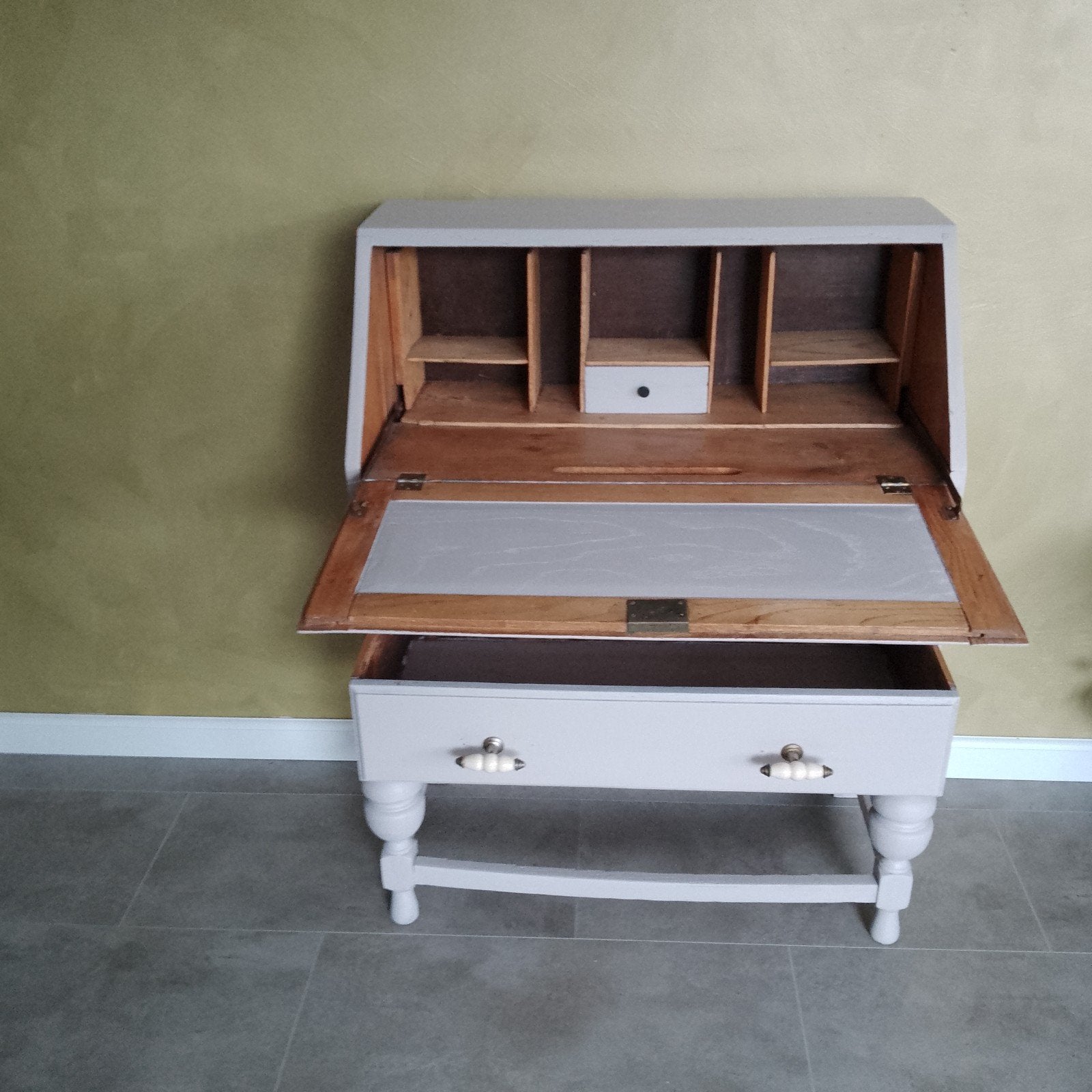 Vintage secretaire met lades en opbergvakken, Antiek en Kunst, Ophalen