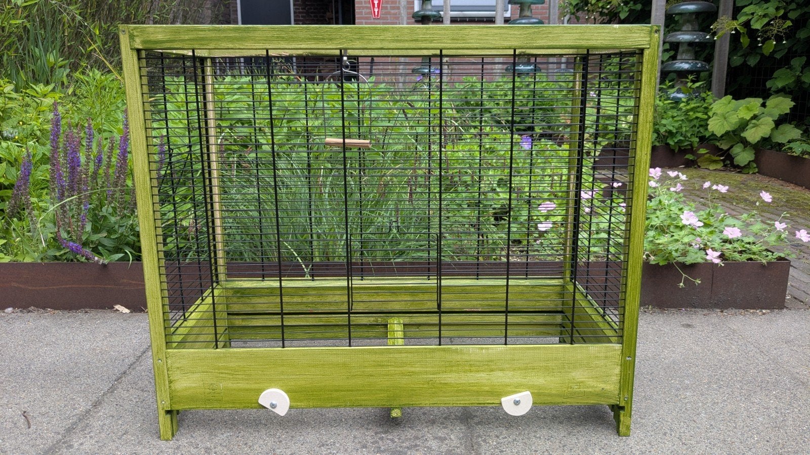 Houten vogelkooi groen met toebehoren, Ophalen of Verzenden, Hout, Vogelkooi