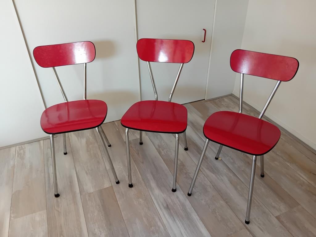 3 x Vintage stoelen rood uit jaren 70, Huis en Inrichting, Stoelen, Ophalen