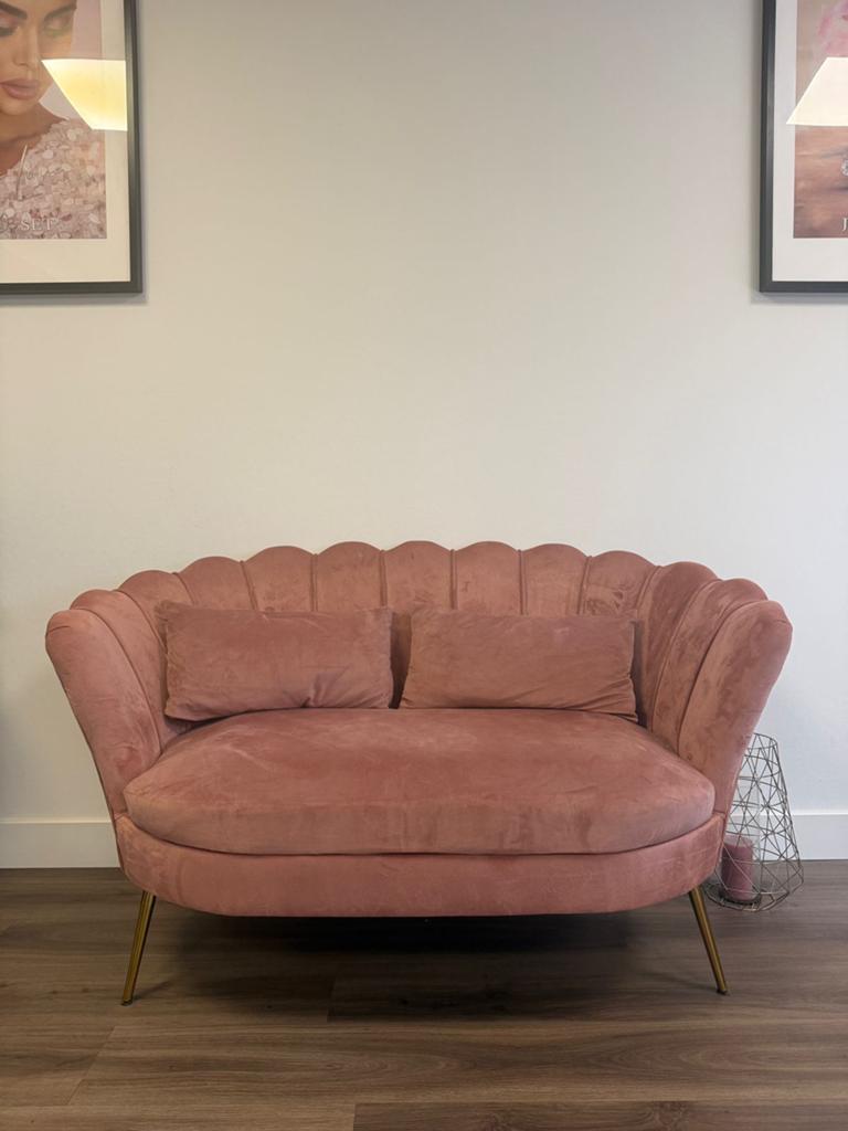 Roze velvet schelpbank / loveseat – perfecte staat, Huis en Inrichting, Ophalen, Zo goed als nieuw, Stof, Minder dan 150 cm