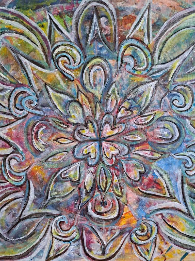 Mandala acryl schilderij 50x50 coraworkshops, Ophalen of Verzenden