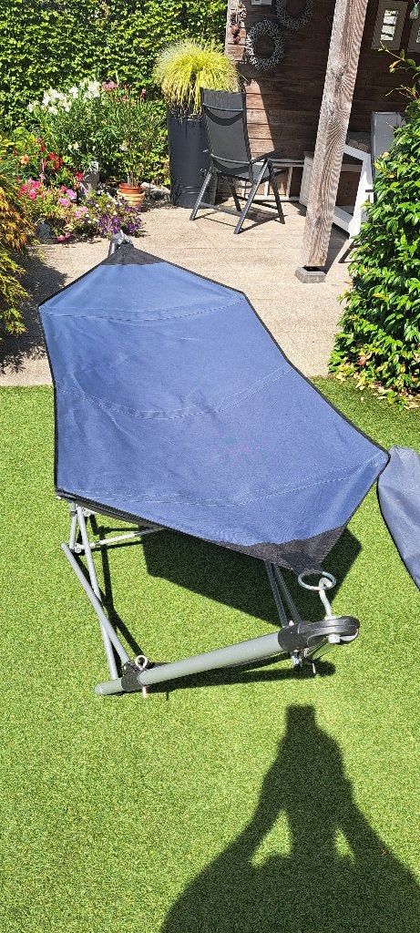 Inklapbare Hangmat met Aluminium Onderstel - Donkergrijs, Tuin en Terras, Hangmatten, Ophalen, Gebruikt, Inklapbaar, Eenpersoons