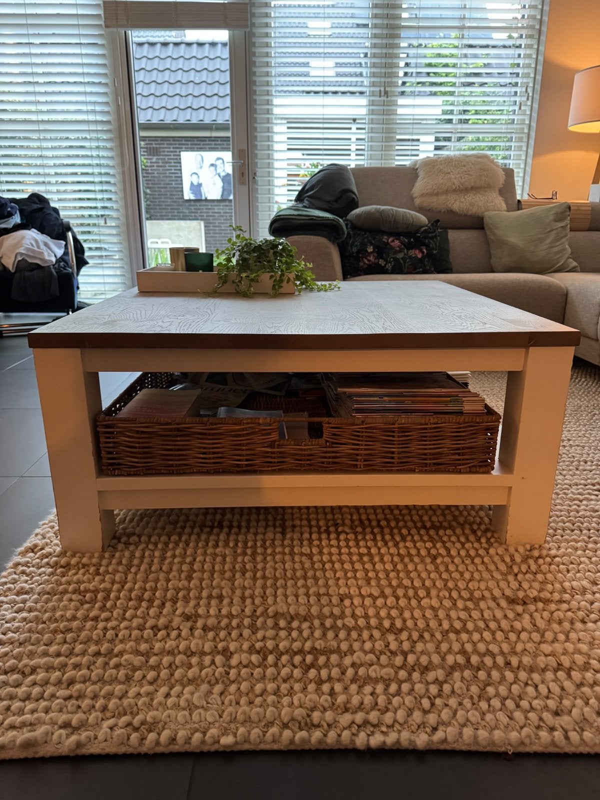 Richmond Salontafel 1x1 meter - wit-hout & tijdschriftenmand, Gebruikt, 100 tot 150 cm, Vierkant, Scandinavisch