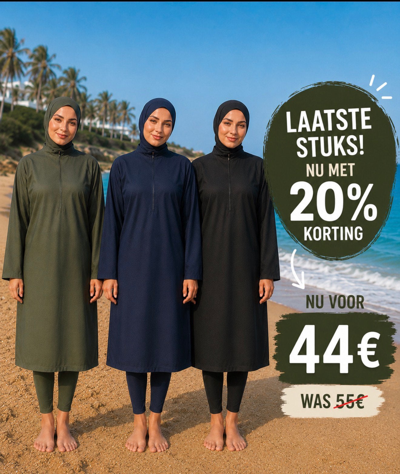 Mooie Burkini met Rits - Sneldrogend & Comfortabel, Kleding | Dames, Badmode en Zwemkleding, Ophalen of Verzenden, Nieuw, Groen