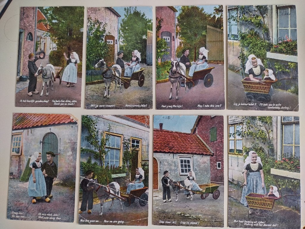 serie van 8 ansichten klederdracht Zeeland, Ophalen of Verzenden, 1920 tot 1940, Gelopen, Zeeland