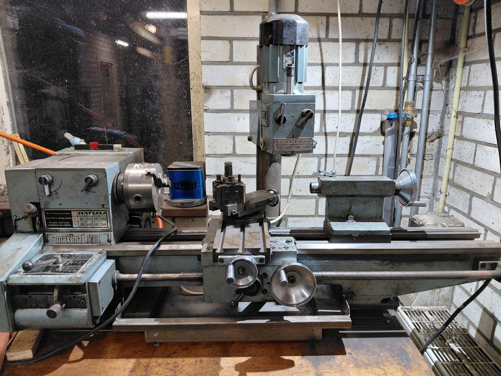 emco maximat v10 met freeskolom 380 volt, Doe-het-zelf en Verbouw, Ophalen, Gebruikt, Metaaldraaibank, 500 tot 1000 mm