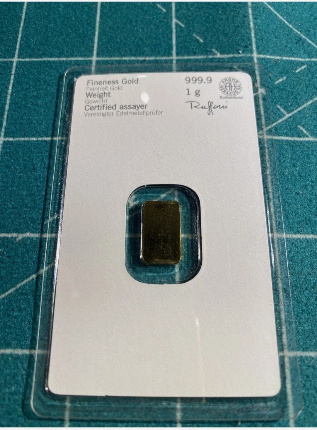 Heraeus 1g Goudbaar 999.9 Fijnheid, Postzegels en Munten, Ophalen of Verzenden, Goud