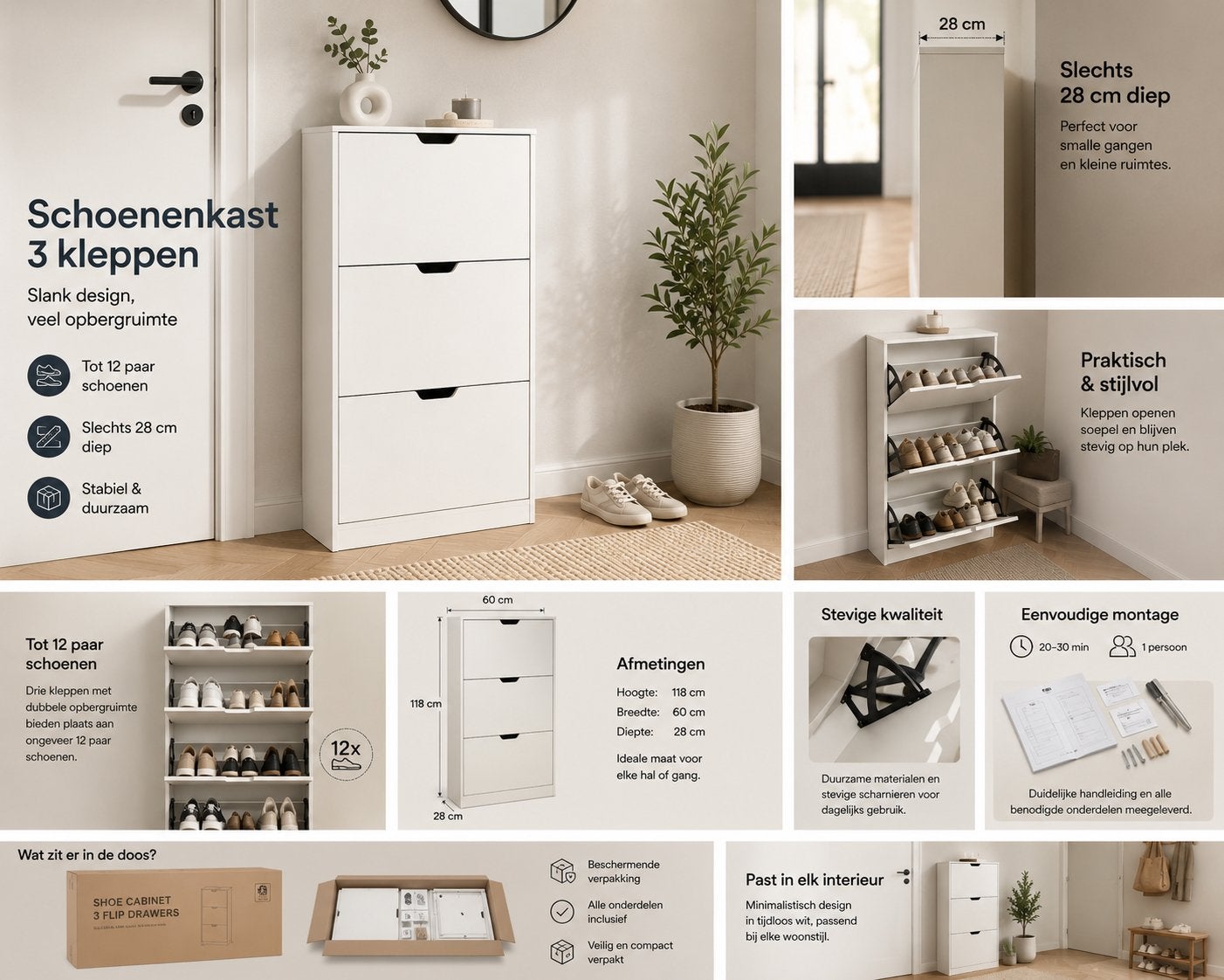 Schoenenkast 3 Kleppen - Slank & Ruim, Ophalen of Verzenden, Nieuw