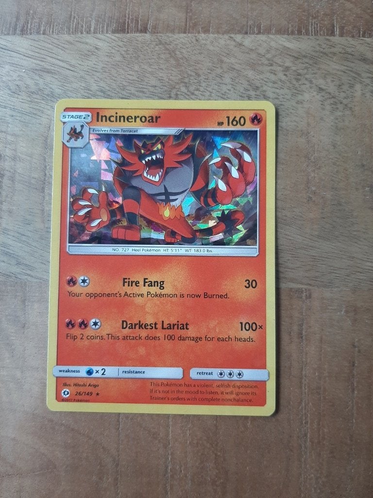 Incineroar #26, Cracked Ice Holo, Pokemon Sun & Moon, Ophalen of Verzenden, Zo goed als nieuw, Losse kaart