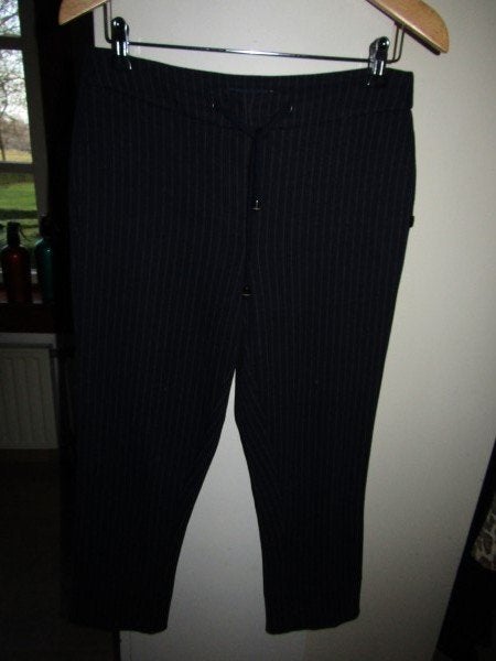 F1496 BLUE RIVER 38 broek donkerblauw krijtstreepje wollig, Kleding | Dames, Maat 38/40 (M), Zo goed als nieuw, Blue River, Lang