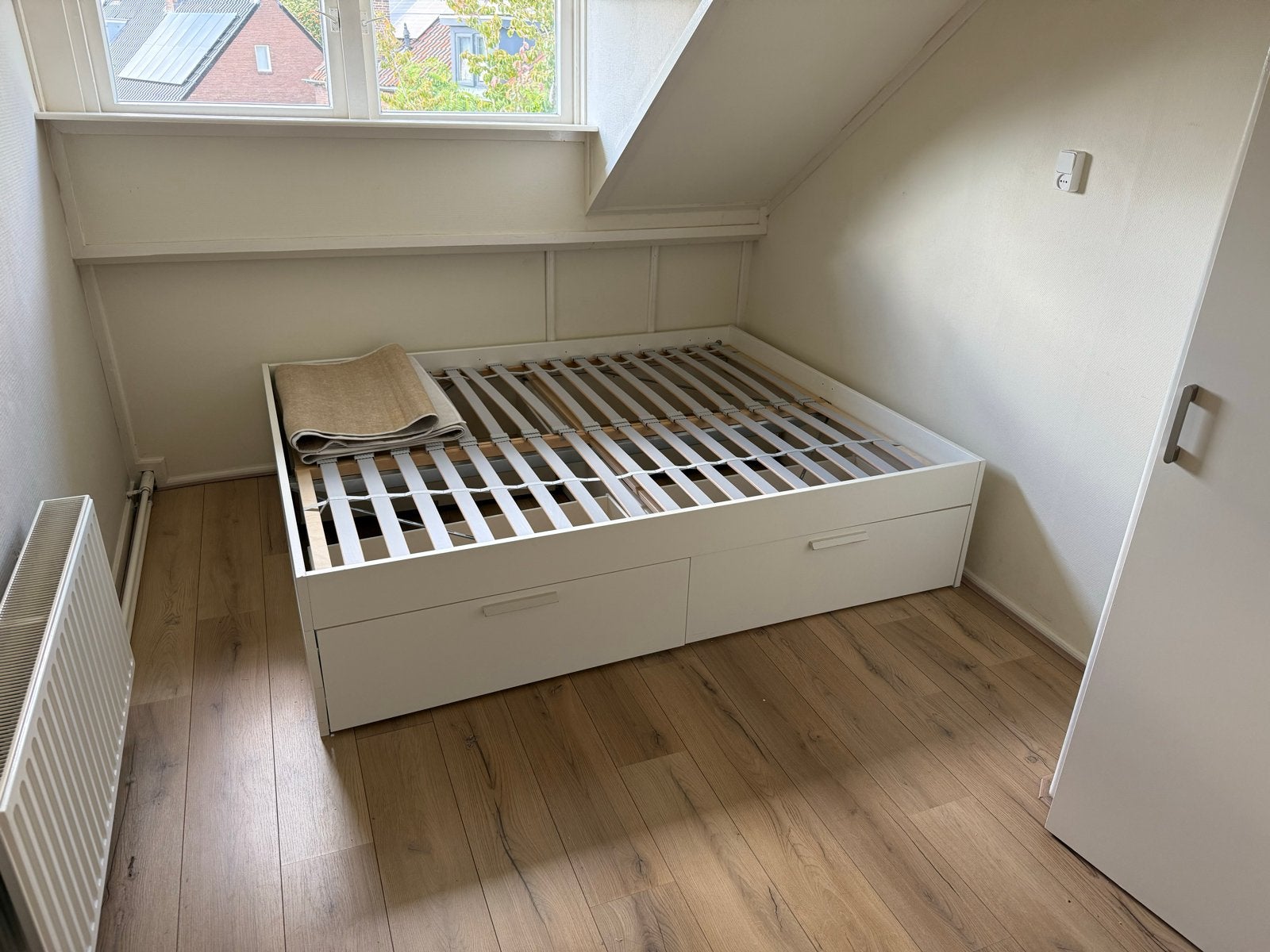 Tweepersoons Wit Bed Hout 160x200 160 200 met lades, Huis en Inrichting, Slaapkamer | Bedden, Ophalen, Gebruikt, Wit, Tweepersoons