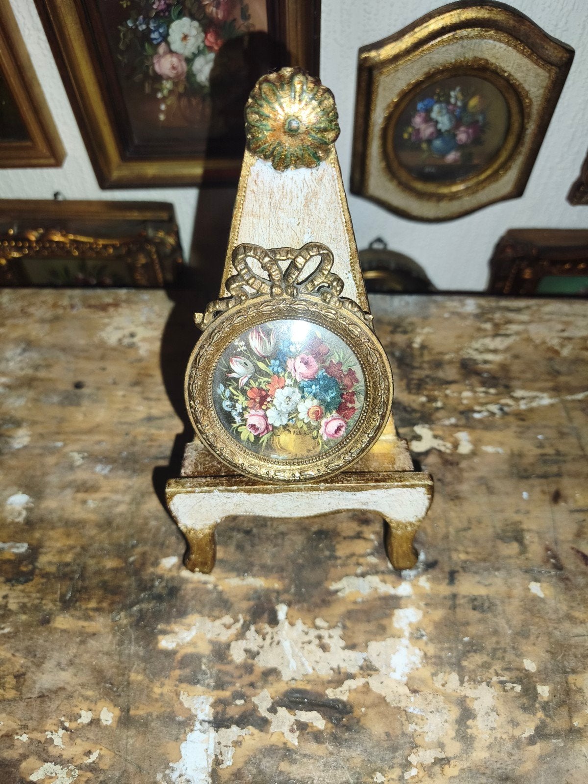 oud schilderijtje schilderij lijst stilleven bloemen Y41, Ophalen of Verzenden