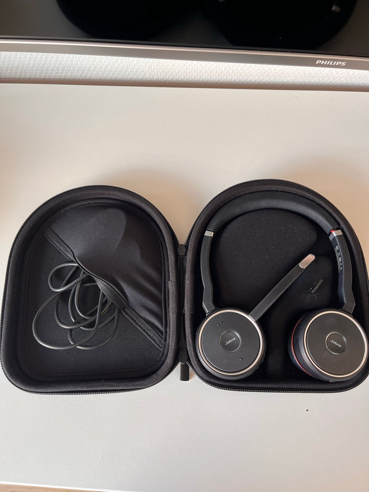 Jabra Evolve 65 MS Stereo Headset met USB-adapter en hoes, Audio, Tv en Foto, Koptelefoons, Gebruikt, Bluetooth, Ophalen of Verzenden