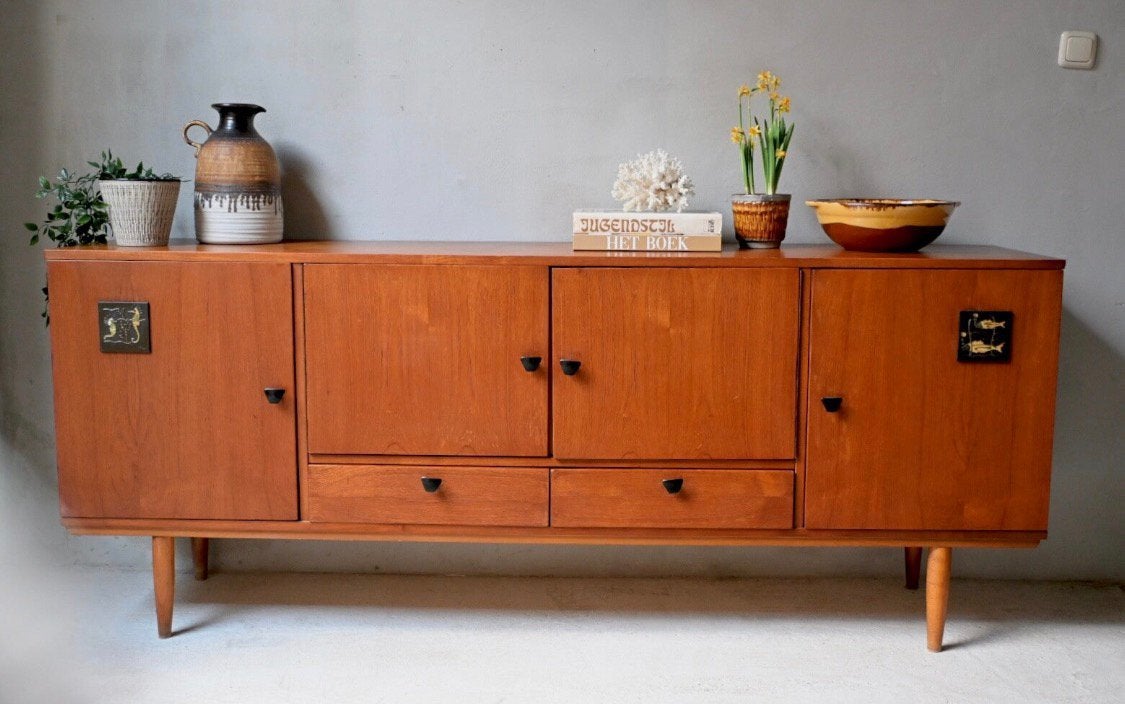 Vintage Teak-hout dressoir met tegeltjes van Jaap Ravelli, Ophalen, Jaap Ravelli vintage, Jaap Ravelli, Zo goed als nieuw