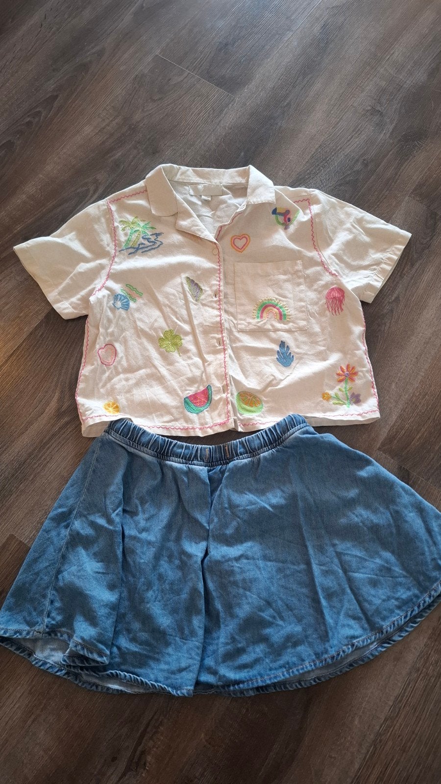 Mooie setje van de Zara Spijkerrok en geborduurd maat 164, Ophalen of Verzenden, Zo goed als nieuw, Zara, Meisje