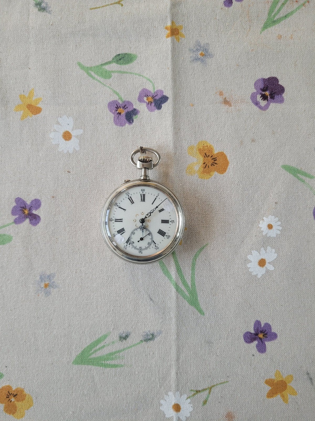 Antiek zakhorloge met tennisgravure - Ancre Double Plateau, Ophalen of Verzenden, Overige typen