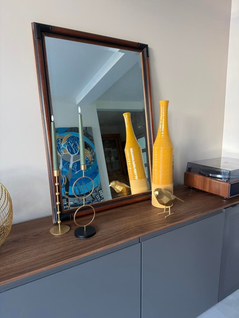 Spiegel houten lijst, Antiek en Kunst, Antiek | Spiegels, Ophalen, Rechthoekig, 50 tot 100 cm