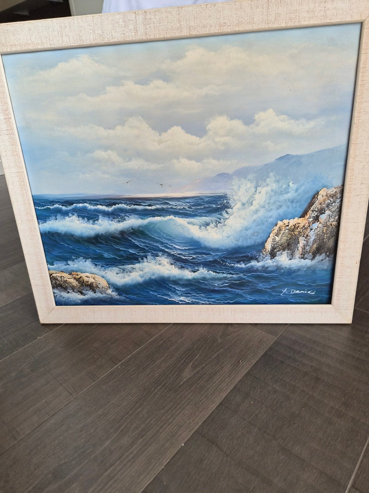 Schilderij: Krachtige golven aan rotsachtige kust, Antiek en Kunst, Kunst | Schilderijen | Klassiek, Ophalen of Verzenden