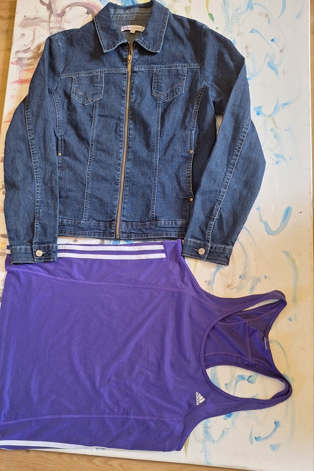 Spijkerjasje van Scottage en paarse Adidas sporttop, Maat 38/40 (M), Blauw, Ophalen of Verzenden, Scottage