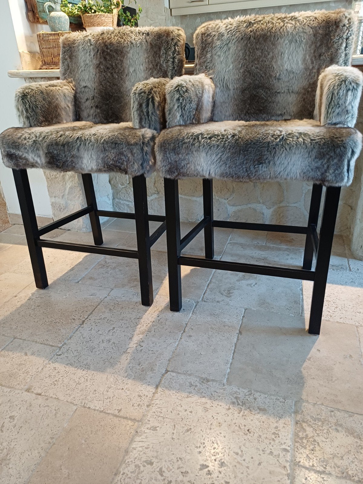 Luxe Rofra barstoelen barkrukken vacht bontlook 2 of 3 stuks, Ophalen, Zo goed als nieuw