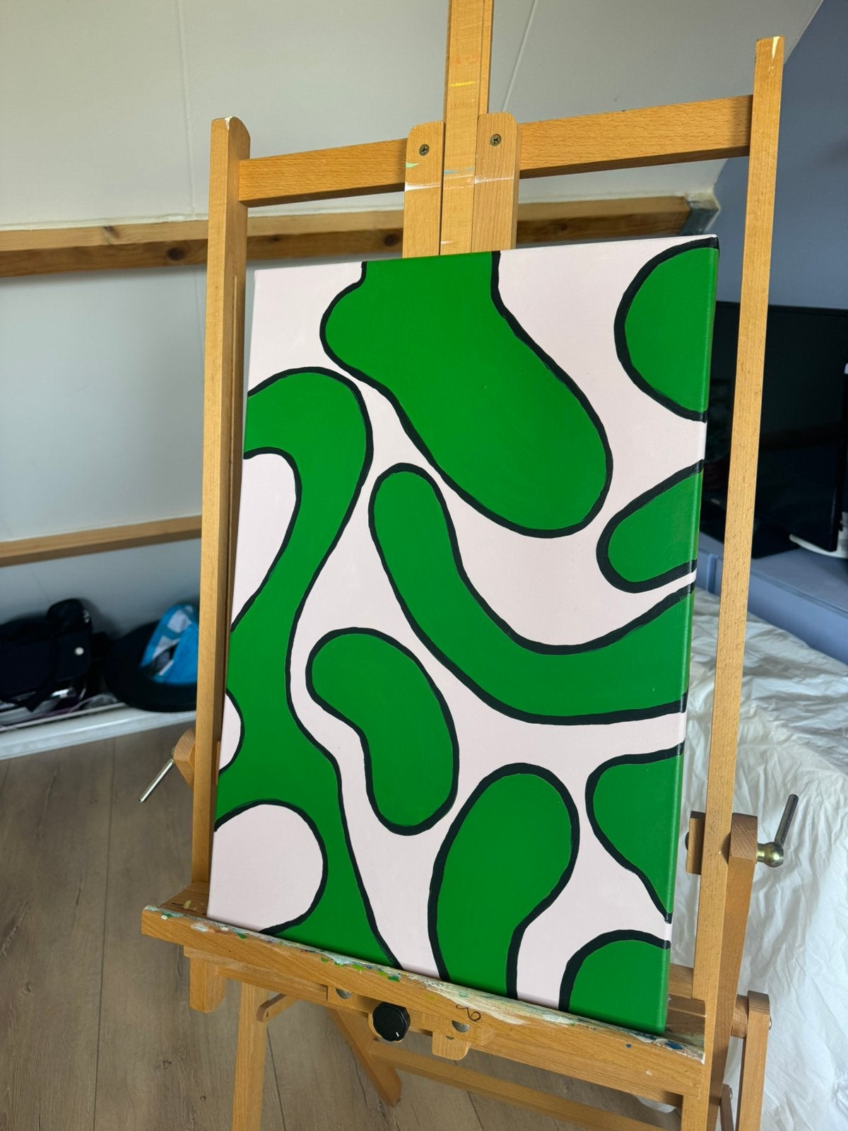 Abstract schilderij groen/roze, Antiek en Kunst, Kunst | Schilderijen | Abstract, Ophalen of Verzenden