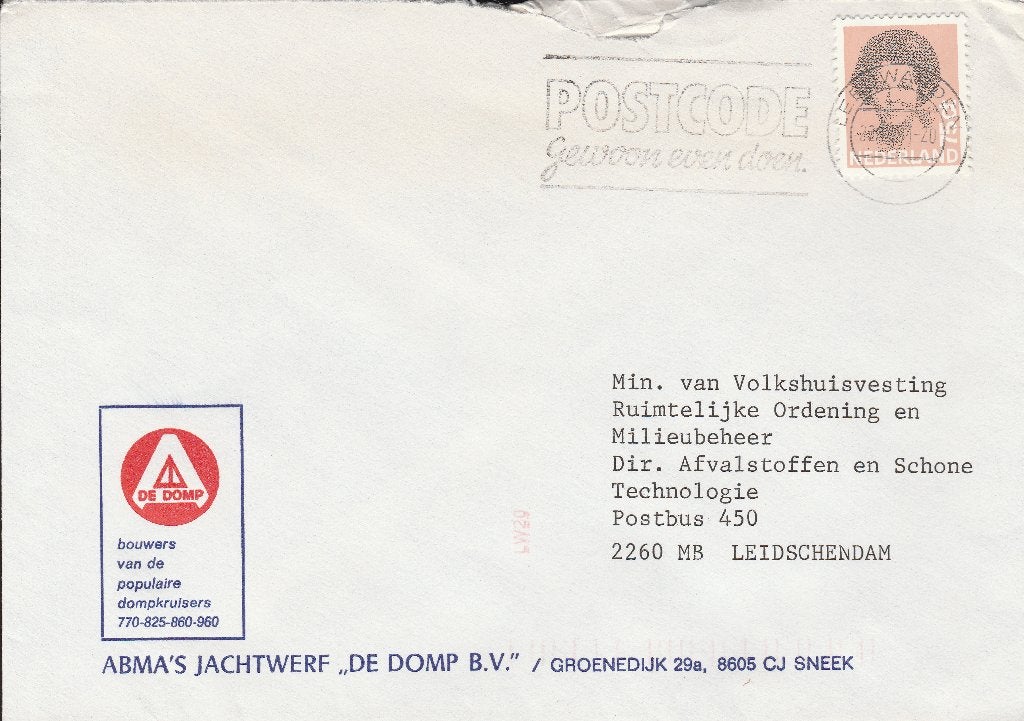 SNEEK 1991 ABMA's Jachtwerf De DOMP bv Groenendijk 29a, Verzenden, 1980 tot heden, Gelopen, Friesland