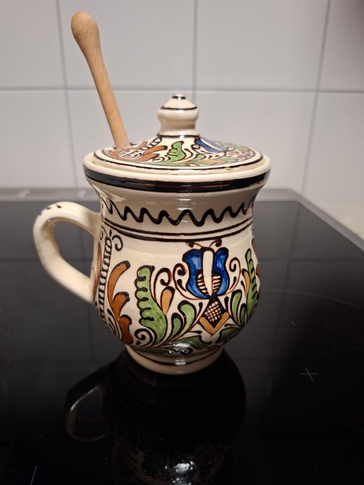 Korond honingpotje - Nieuwstaat, 14.5cm hoog, Nieuw, Ophalen of Verzenden, Voorraadpot, Steen/keramiek