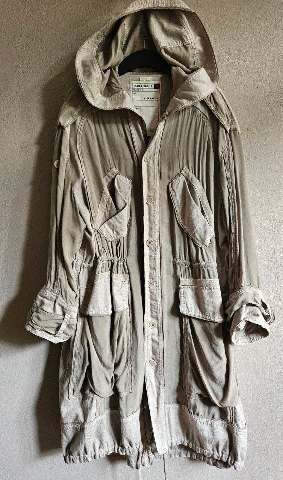 Zara SRPLS MLTR PRK 10 Parka Jas - Maat XS, Beige, Zara SRPLS, Ophalen of Verzenden, Zo goed als nieuw