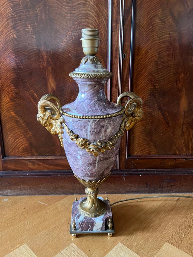 Antieke Empire Cassolette Lamp. Marmer & Messing. 55 cm, Antiek en Kunst, Ophalen