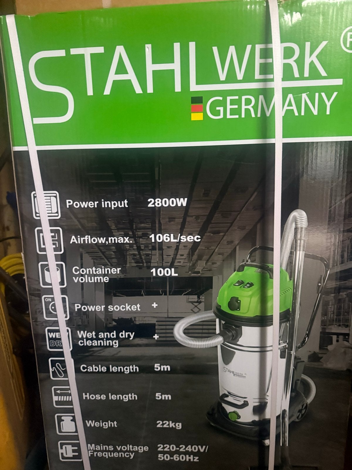 Stahlwerk Industriële Stofzuiger Nat/Droog 2800W 100L, Witgoed en Apparatuur, Stofzuigers, Overige merken, Nieuw, Ophalen of Verzenden