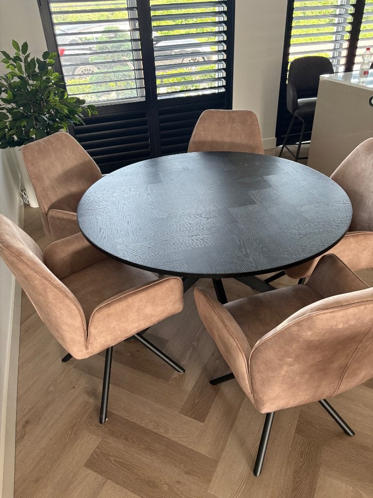 Eettafel met metaal onderstel 120cm, Ophalen, Gebruikt, Overige materialen, Rond
