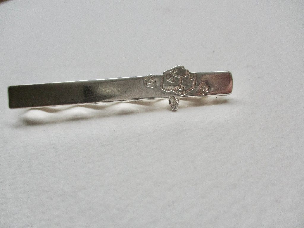 Zilveren oude Das schuif speld met een logo erop echt zilver, Sieraden, Tassen en Uiterlijk, Antieke sieraden, Verzenden, Zilver