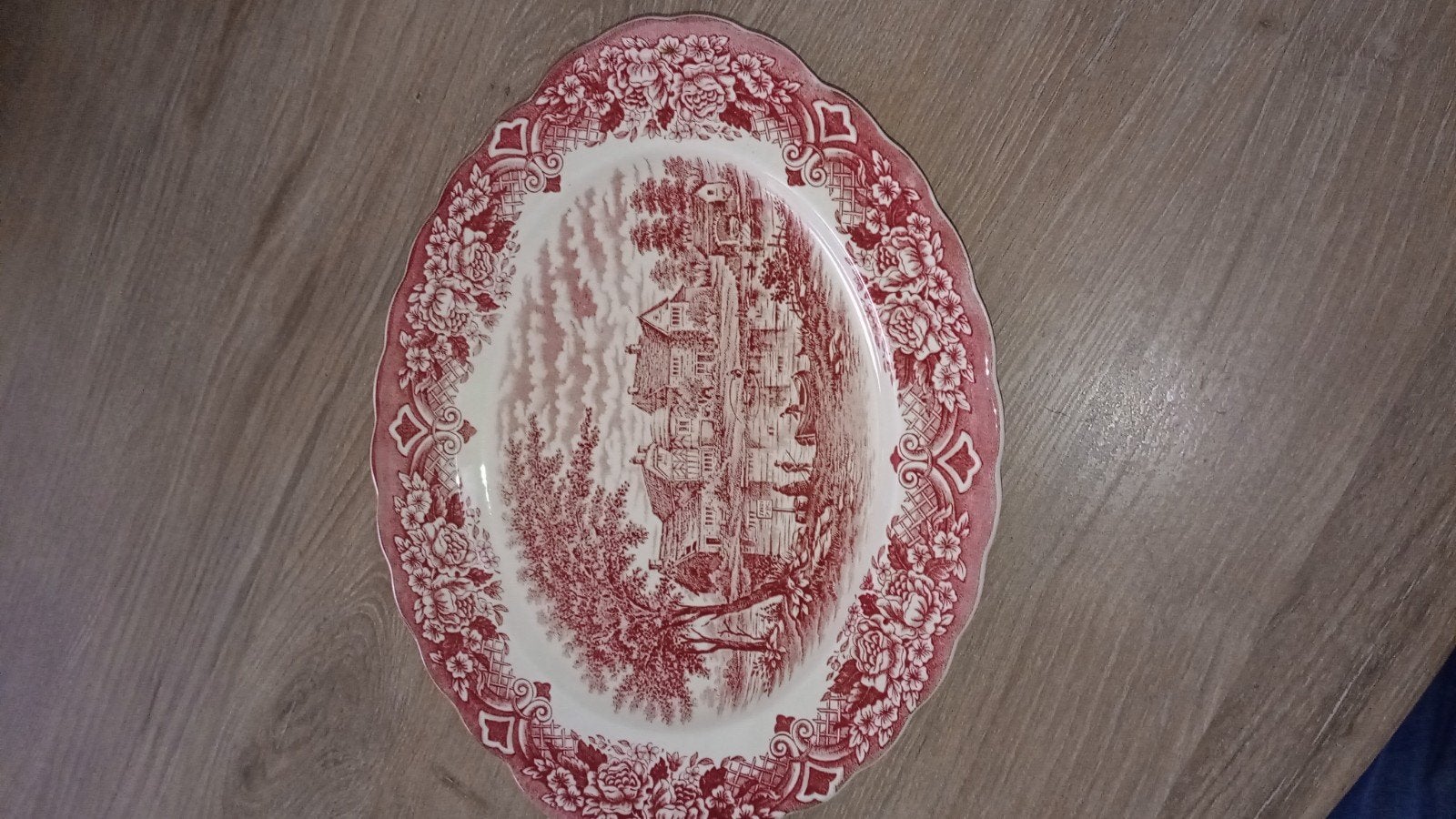 Antieke Grindley Homeland serveerschaal, rood transferware, Ophalen