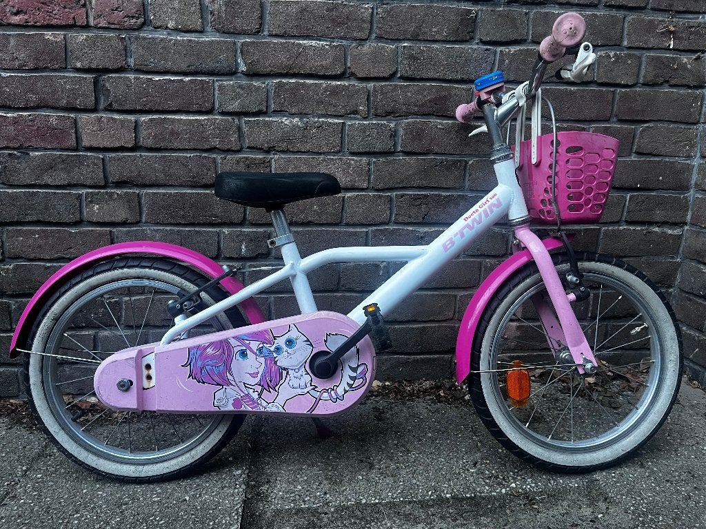 Btwin meisjesfiets roze 16 inch Docto Girl 500, Fietsen en Brommers, Ophalen, Gebruikt, Velgrem, Handrem