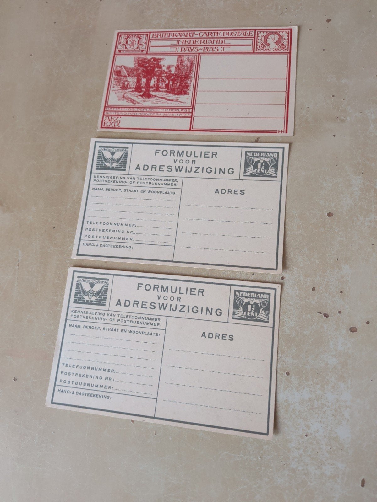 Vintage Nederlandse briefkaart en adreswijzigingsformulieren, Ophalen of Verzenden, Voor 1920, Ongelopen