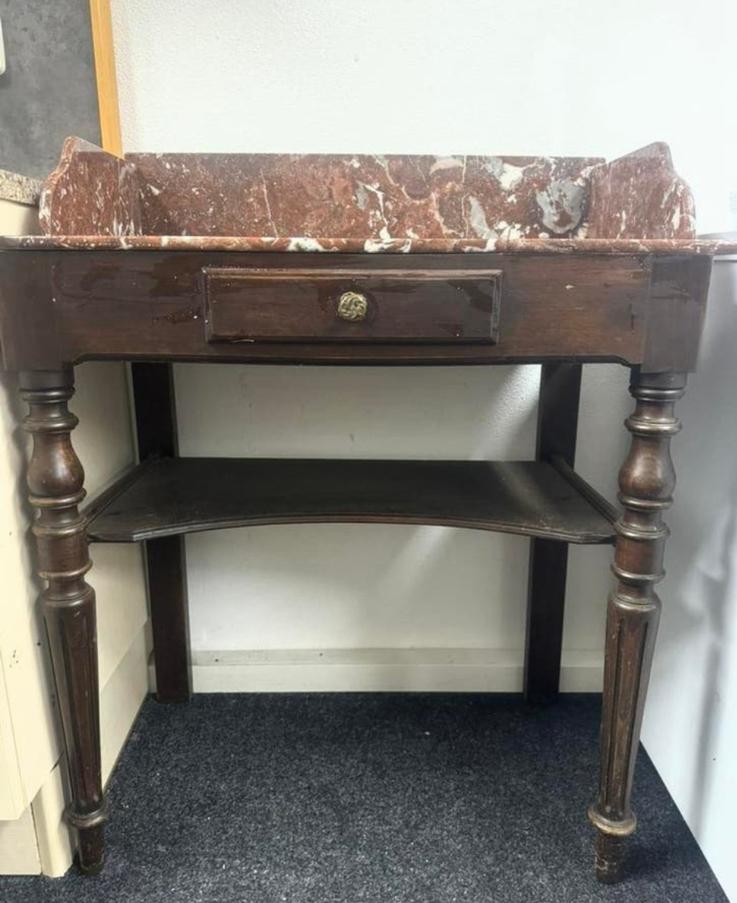 Antieke bijzettafel met marmeren blad, Ophalen of Verzenden