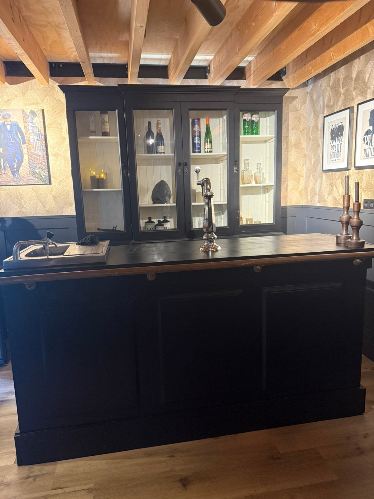 Zwarte hoek bar set lekbak, wasbak man cave cafe kroeg, Ophalen of Verzenden, Zo goed als nieuw