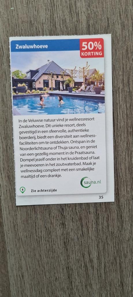 Zwaluwhoeve voordeelbon voor 50% korting, Tickets en Kaartjes, Kortingen en Cadeaubonnen, Drie personen of meer, Spa of Sauna
