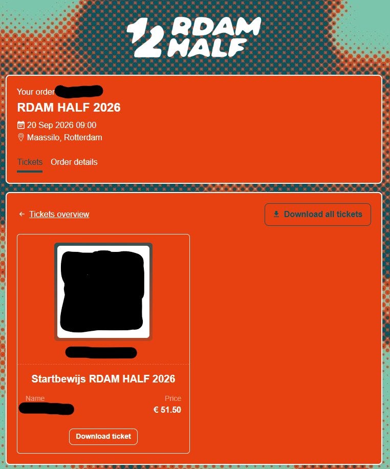 Rotterdam Half Marathon entry ticket / Startbewijs, Tickets en Kaartjes, Eén persoon