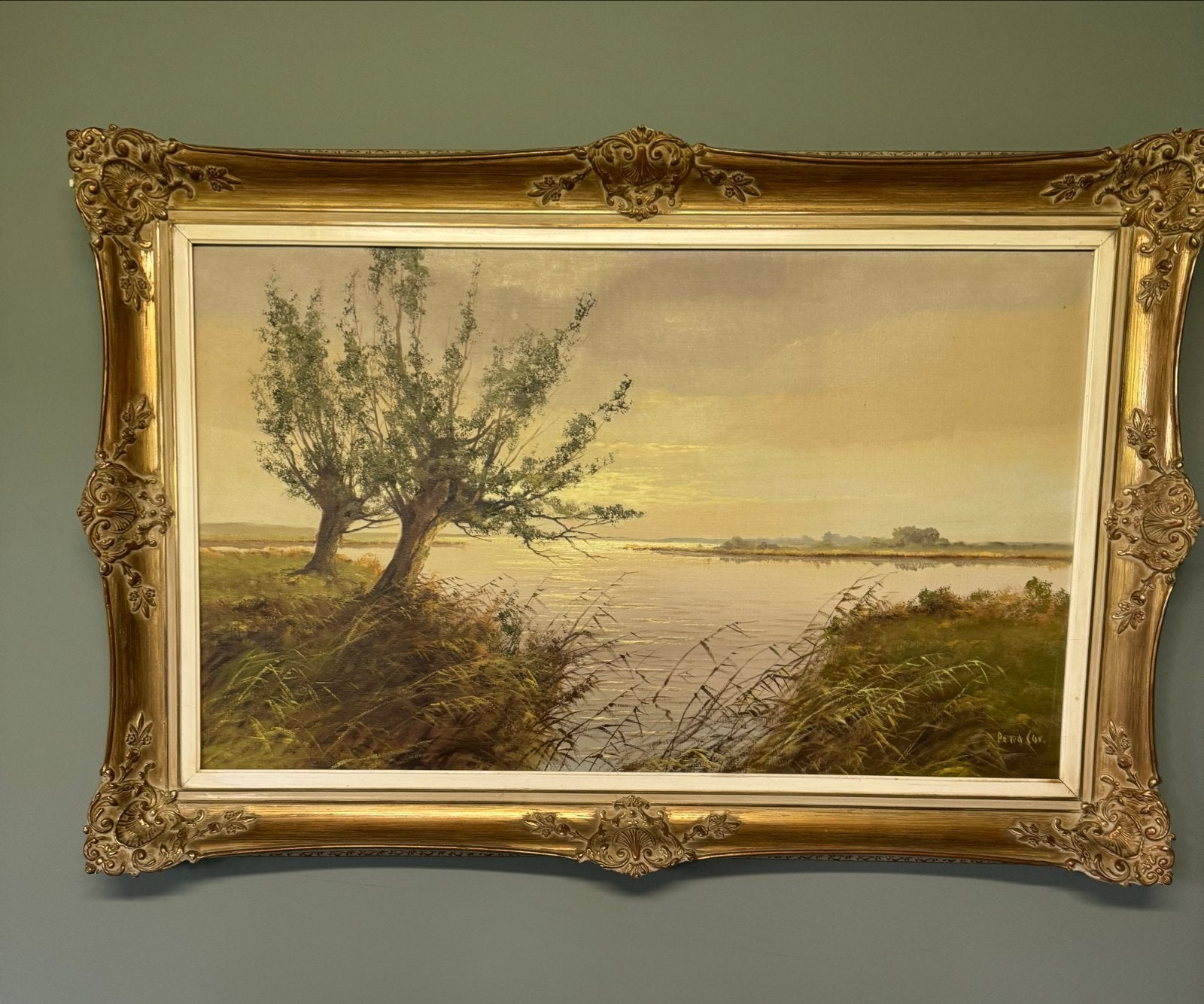 Schilderij Peter Cox - Landschap met water en bomen, Antiek en Kunst, Ophalen, Doek, Realistisch, Landschap