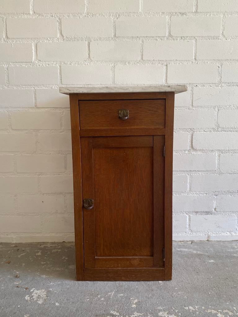 Vintage (nacht)kastje met mameren blad, Huis en Inrichting, Slaapkamer | Nachtkastjes, Ophalen, Gebruikt, Minder dan 45 cm, 55 tot 70 cm