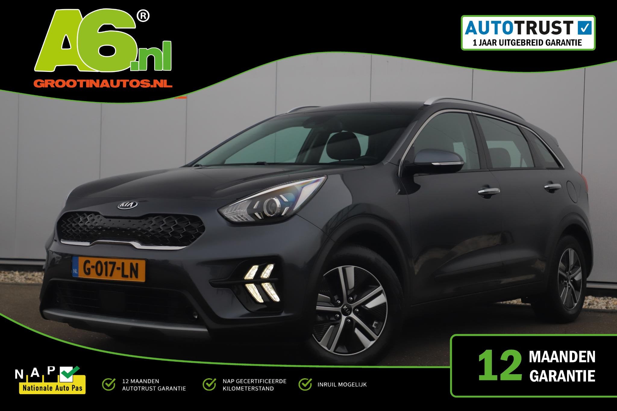 Kia Niro 1.6 GDi Hybrid DynamicLine 140PK Automaat Half Lede, Auto's, Kia, Gebruikt, Euro 6, Leder en Stof, Origineel Nederlands