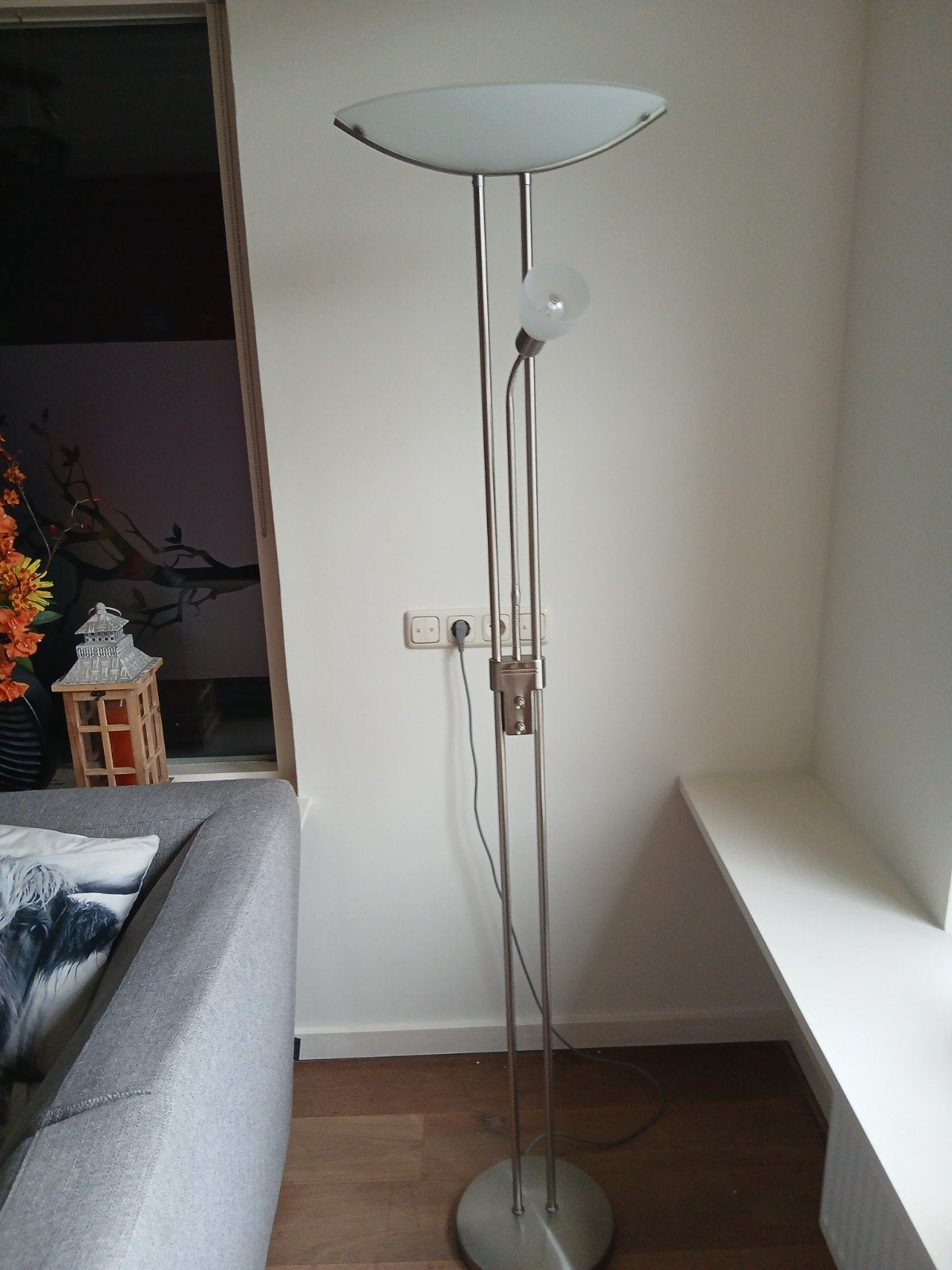Moderne vloerlamp met leeslamp - geborsteld metaal, Huis en Inrichting, Lampen | Vloerlampen, 150 tot 200 cm, Metaal, Ophalen