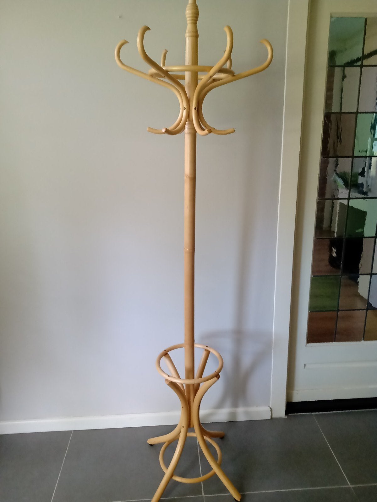 Vintage houten staande kapstok met paraplubak, Ophalen, Gebruikt, Staande kapstok, 150 tot 200 cm
