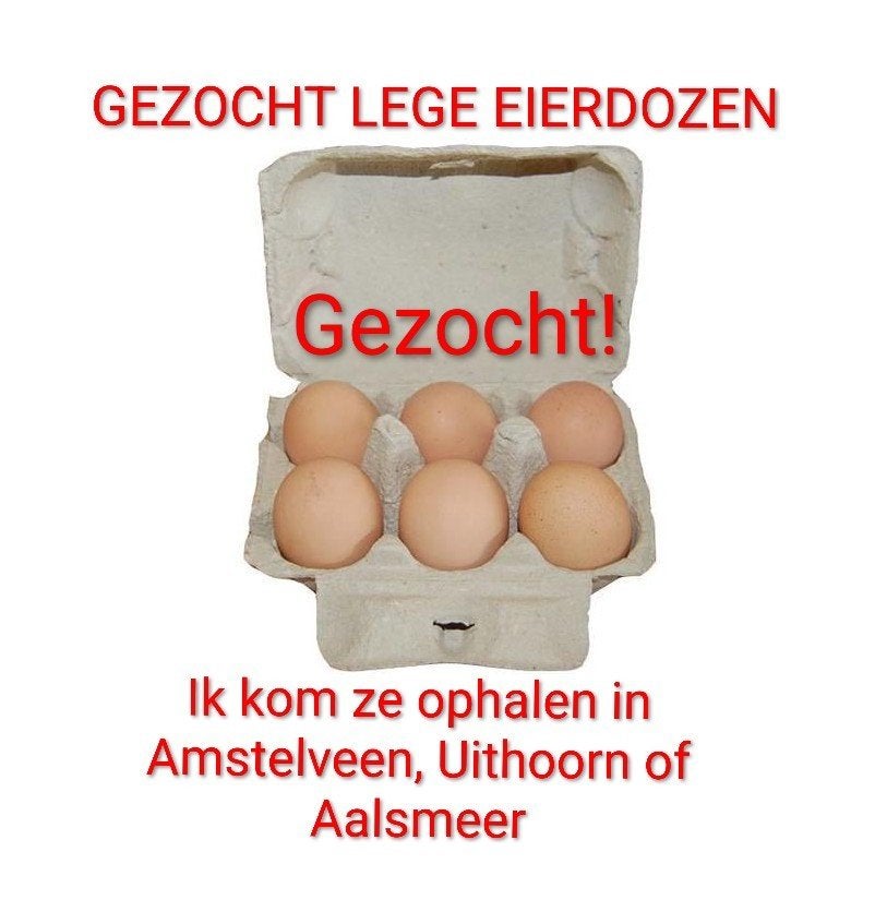 GEZOCHT! : LEGE EIERDOZEN, Dieren en Toebehoren, Pluimvee | Toebehoren, Ophalen