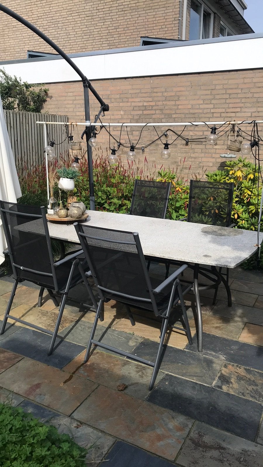 Tuinset graniet 180x60, Ophalen, Gebruikt, Aluminium, Tuinset